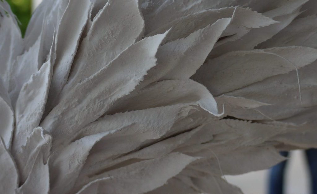 P1070993 The artist uses plaster fabric strips to create her sculpture ‘Ophelia’.