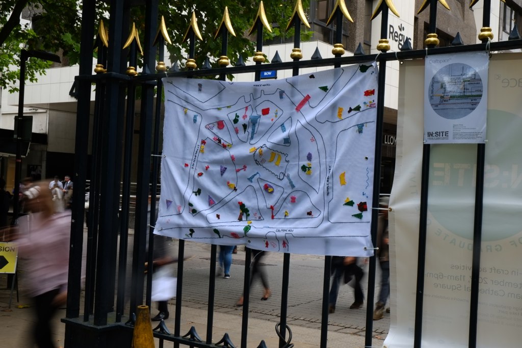 In:Site 2017_Eleanor Price The finish map with many colorful applications was hung up at a fence
