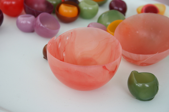 Colorful bowl made from wax in many different sizes