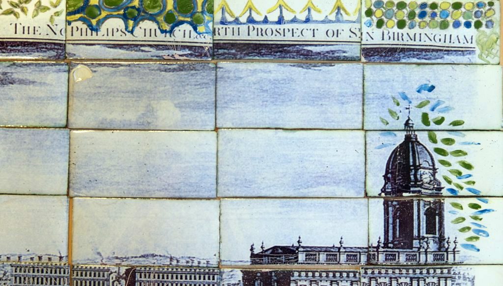 The Cathedral Square painted on enamel tiles.
