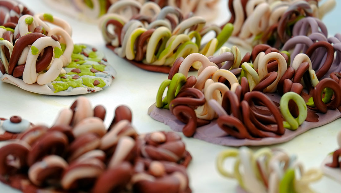 clumps of polymer clay loops